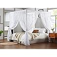 Warm Home Designs Lace Canopy Bed Curtains Set Consists of 8 48" x 78" White Canopy Curtains with Tie-Backs. Queen Canopy Bed Curtains or King Bed Canopy Curtains for Coquette Bedroom Decor. LC White
