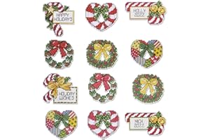 Design Works Crafts 1659 Christmas Wreaths, 2-1/2" X 3" Each Cross Stitch Ornament Kit, Christmas Wreaths