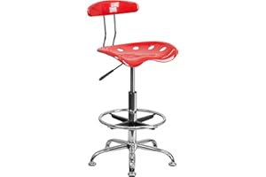 Flash Furniture Bradley Vibrant Cherry Tomato and Chrome Drafting Stool with Tractor Seat