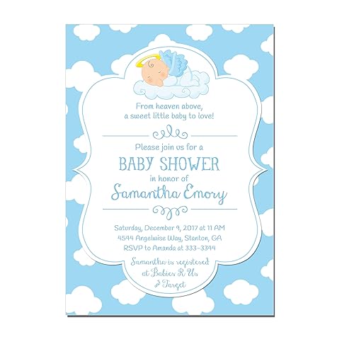 Amazon Com Little Angel Baby Shower Invitation In Blue Or Pink Set