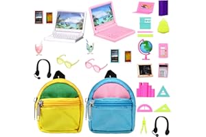 CHARNIOL 29 Pieces Dollhouse Accessories Mini Laptop Computer Tablet Phone Toy Miniature Glasses Headset Backpack Drink Toys Plastic Doll Accessories for Dolls (Delicate Style)