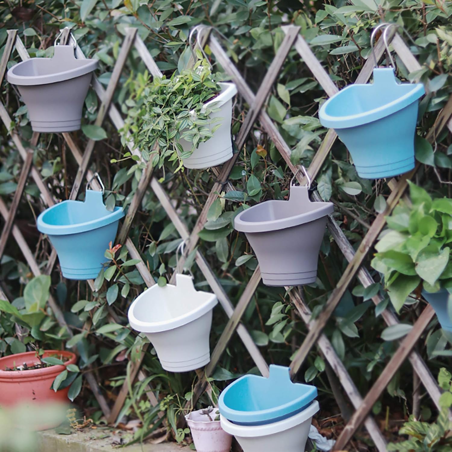 Hanging Vertical Planter, NEWKITS 3 Pcs Modular Hanging Planters Free Combination Wall Planter for Yard Garden Outdoor and Indoor Hanging Decorations - Grey: Kitchen & Dining