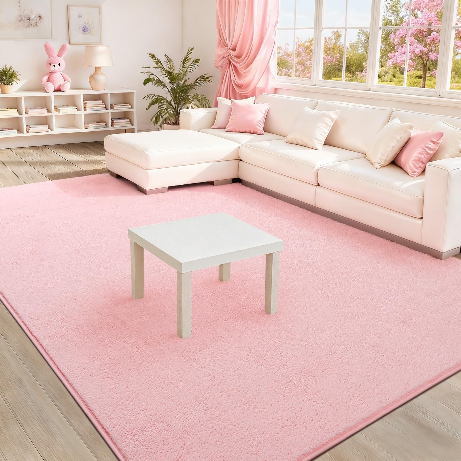 B BENRON Soft Rugs for Living Room 6x9 Pink, Minimalist Area Rug for Bedroom Nursery Dining Table Dorm, Large Throw Rugs for Girls Kids Room Indoor Floor Carpets