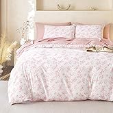 Wake In Cloud - Cottagecore Comforter Set, Floral Vintage Flower Shabby Chic Coquette Aesthetic for Women Teen Girls, Soft Lightweight Dorm Bedding, 3 Pieces, Pink, Twin/Twin XL Size