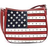 WESTERN ORIGIN American Flag Stars and Stripes Studs Crossbody Handbag USA Patriotic Women Purse Leather Single Shoulder Bag