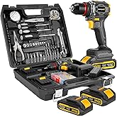 AwxryoX Brushless Compact Drill Tool Set, 60N.m 20V Cordless Drill Tool Box with 2 Battery, 135Pcs Man Household Combo Set with DIY Hand Taladros Kits, 531 In-lb Kit with Drill for Daily Home Repair