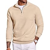 COOFANDY Men's Quarter Zip Sweater Slim Fit Lightweight Mock Neck Pullover Knit Texture Polo Sweaters