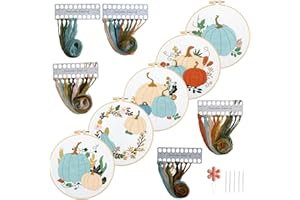 Stranthother 5 Sets Fall Embroidery Kit for Beginners Adults Blue Pumpkin Maple Leaf Embroidery Fall Needlepoint Kits for Craft Lovers Thanksgiving Cross Stitch Kit Includes Hoops Thread Needles