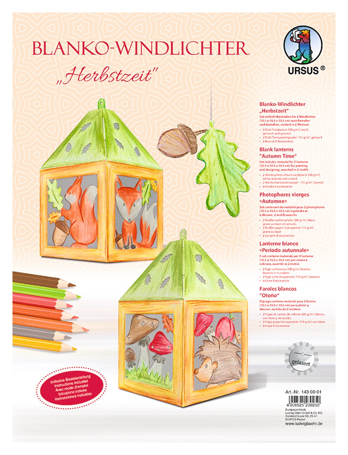 Ursus 1430001 Lantern Autumn Time Blanco, Pack of 2 for DIY, White