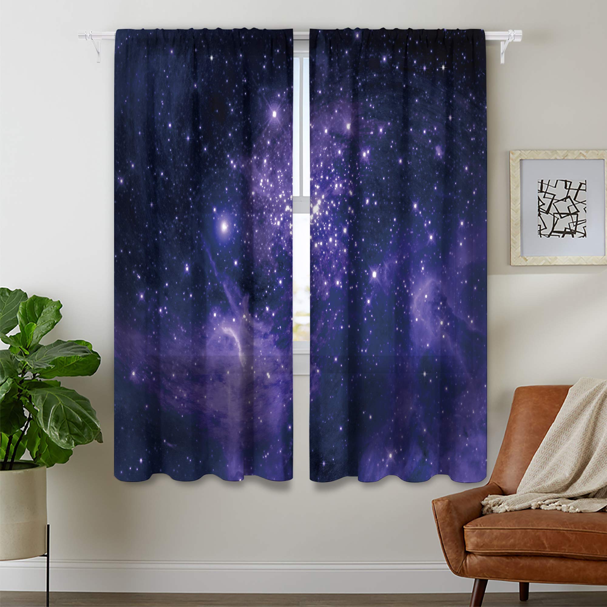 Cinbloo Kids Purple Galaxy Sheer Fabric Curtains Rod Pocket Outer Space Bedroom Decor Universe Girls Child Fantasy Starry Sky Star Nebula Art Printed Living Room Window Drapes 2 Panels 41W x 62L Inch