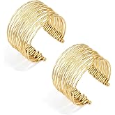 DELUU 2Pcs Gold Chunky Cuff Bracelets for Women Wide Bangles | Metal Wrist Bangle,thick gold bangles,Open Adjustable,Gold Plated and Shiny,Layered Bangle Jewelry,Costume Accessories,Part
