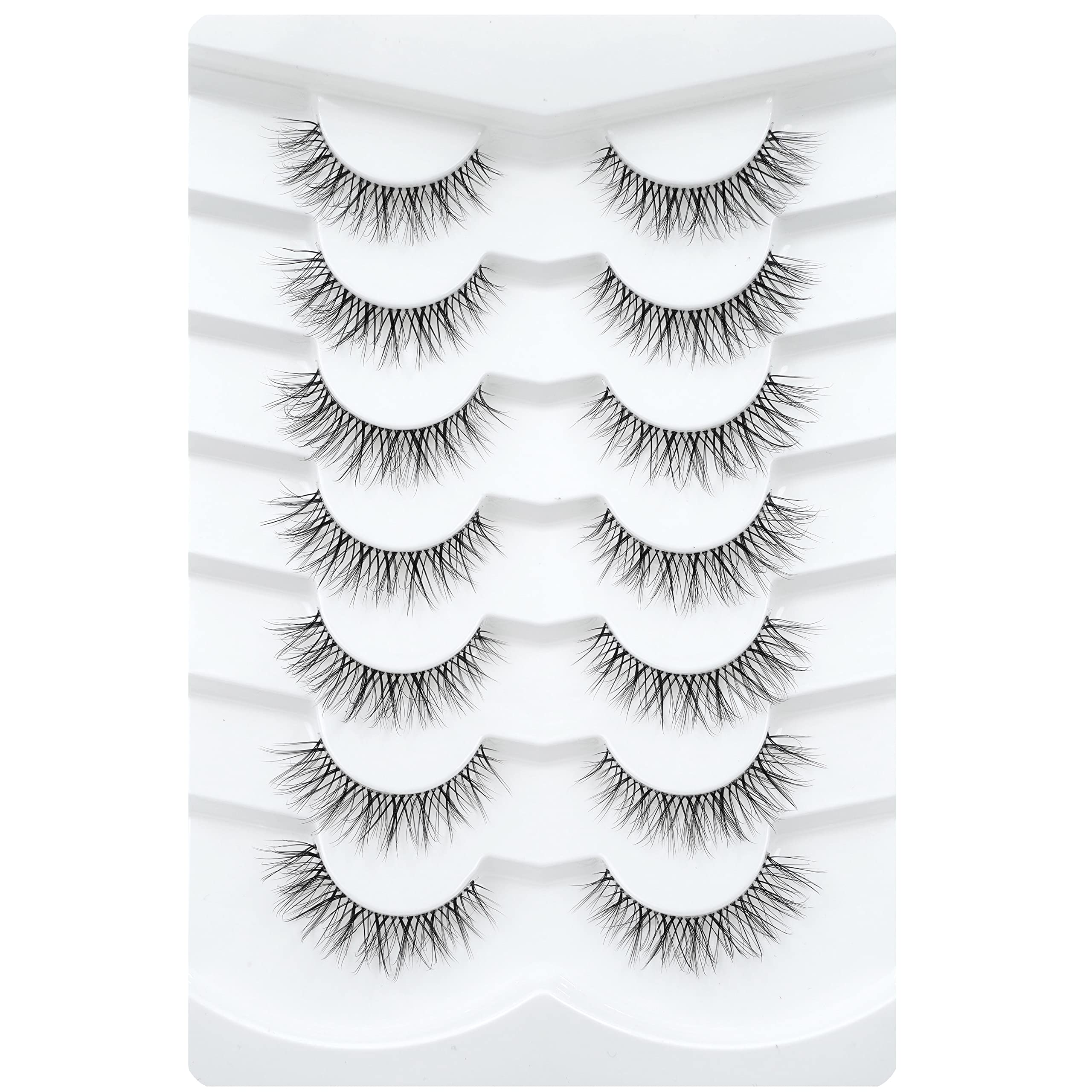3D Clear Band False EyeLashes Soft Faux Mink Lashes Wispy Fluffy Eyelashes Natural Cat Eye Short Reusable 7 Pairs Happy Heartbeat (No.210)
