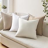 Drapenova Pack of 4 Neutral Linen Pillow Covers 18x18 Coordinated Color Set for Easy Matching Boho Decorative Throw Cushion Covers with Flange for Sofa Living Room Bed and Balcony Home Decor