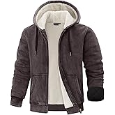 Huzeiwu Men's Acid Wash Sherpa Fleece Lined Jacket Vintage Heavyweight Winter Warm Outdoor Hoodie Coat
