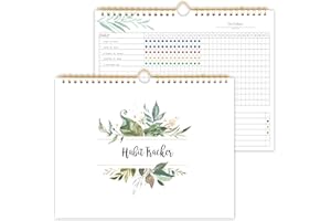 KAICN Habit Tracker Calendar- 12 Months Undated Daily Weekly & Monthly Period Habit Tracker Journal, Greenery Floral, Spiral Binding with Writable Goals Habits Track and Self Care Office Supplies. 8"x10"