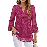 Timeson Women's 3/4 Sleeve Tops and Blouses V Neck Business Casual Shirts Dressy Tunics