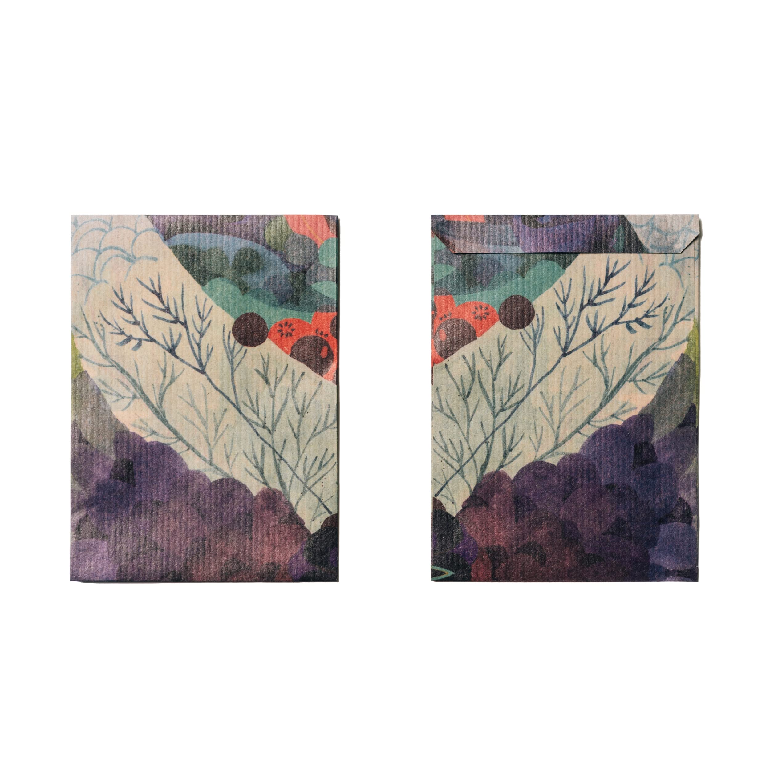 Colourful Paper Bags / Flat Bags / Gift Bags - Small / Mini Printed Kraft Paper with Blueberry Forest Design - Pack of 40