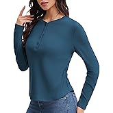 LE VONFORT Women's Casual Henley Shirts Long Sleeve Button Up Slim Fit Ribbed Knit Blouses