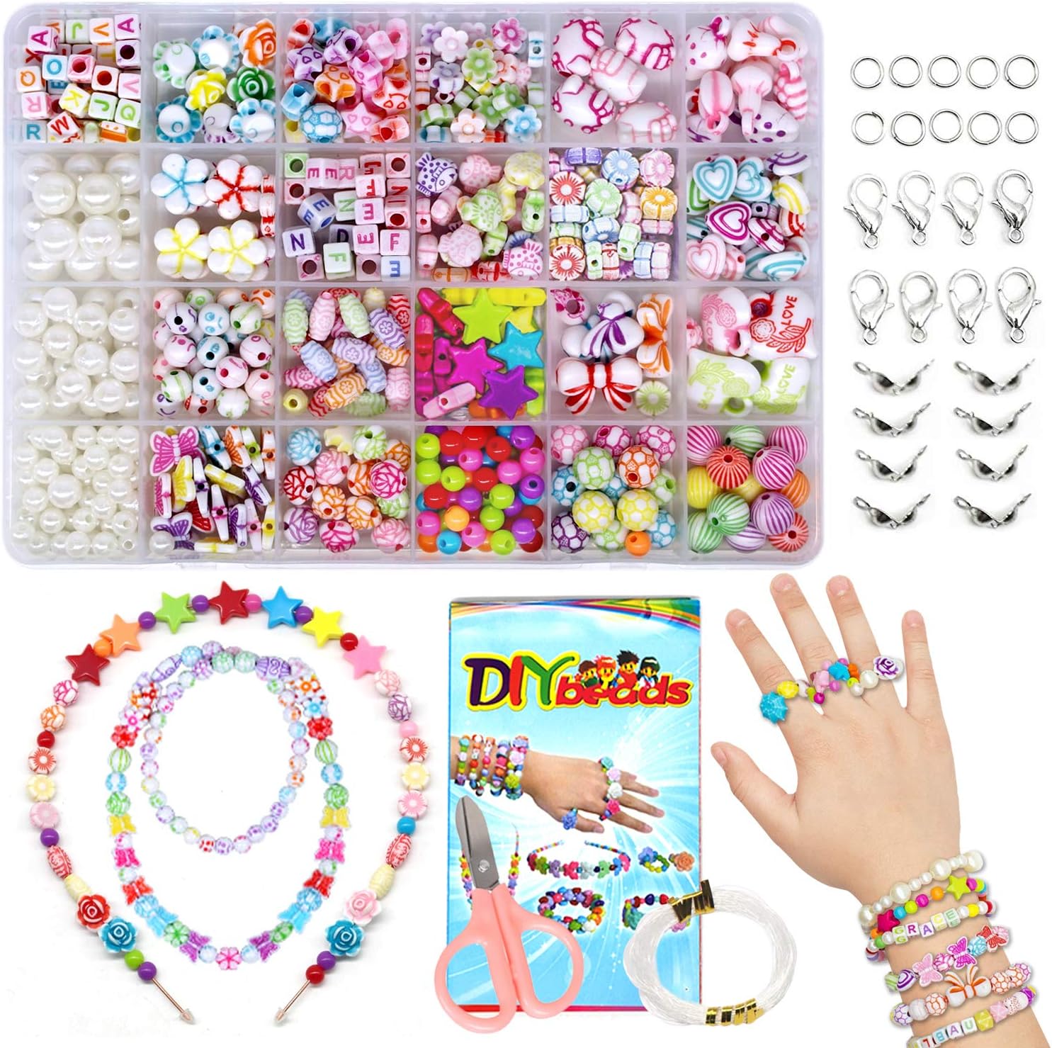 Amteker Perlen Zum Auffädeln, DIY Armbänder Selber Machen Kinder, Buchstaben Perlenschmuck Schmuckbasteln, Mädchen Geschenk 4-12 Jahre, Ketten Basteln, 24 Farben
