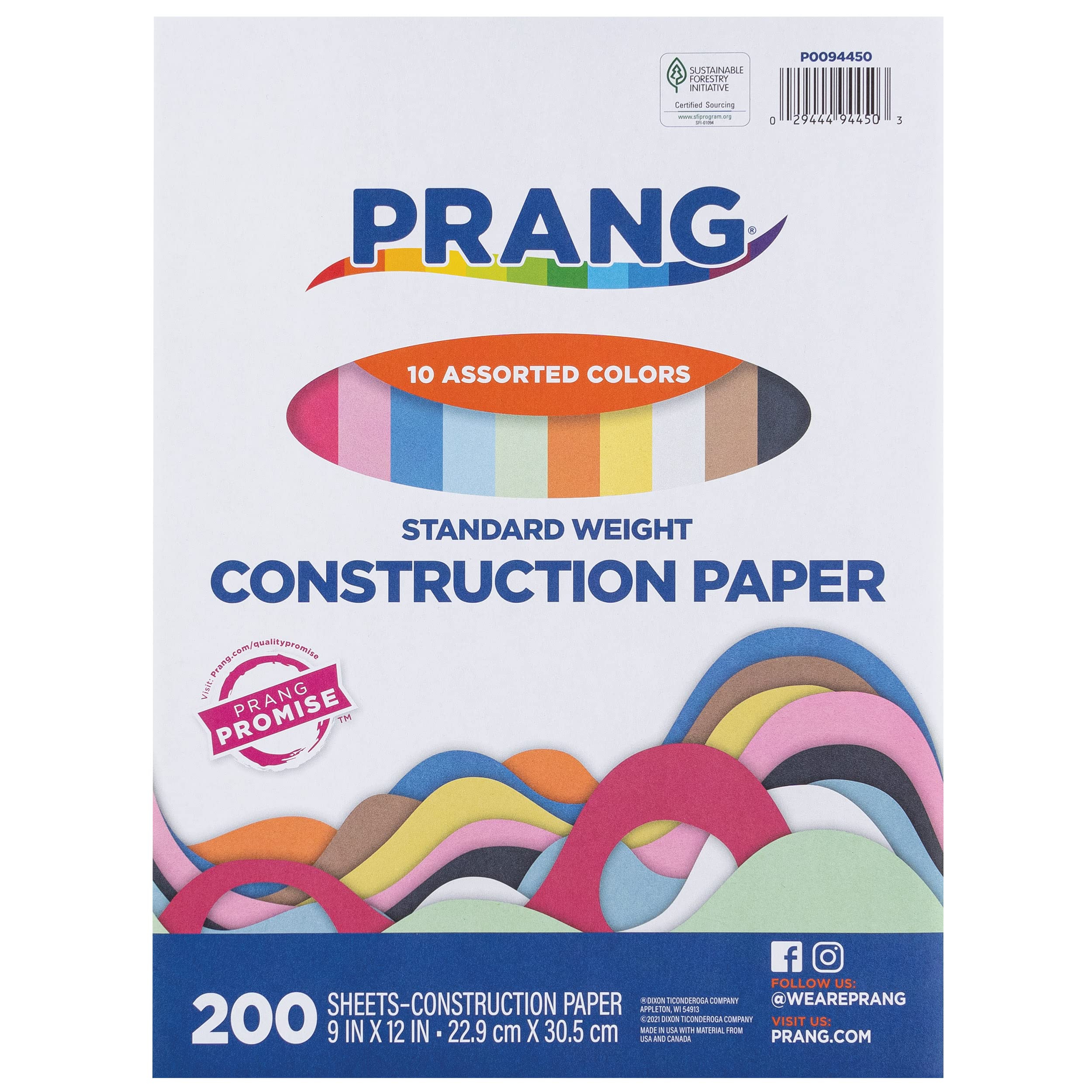 Pacon Construction Paper Pack, 9 x 12", 200 Sheets, Assorted Colours, Educational Tools, School Displays, For Classrooms & Home Schooling