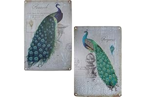 TISOSO Elegant Proud Peacock Tin Sign Art Oil Painting Wall Decor Garage Diner Cafe Vintage Metal Bar Signs for Home Living Room Bedroom Bathroom Office 2pcs-8x12inch
