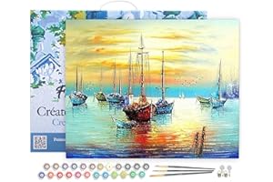 Figured'Art Paint by Numbers Kit for Adults with Frame Sailboats at The Port 16"x20" - Craft Art Painting DIY Kit Canvas Already Stretched on a Wooden Frame