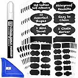 Chalkboard Labels for Jars 162pcs - Waterproof Reusable Chalk Sticker Labels for Containers Storage Jars - 12 Unique Shapes &
