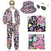 80s Outfit for Men Women 80s Costume Tracksuit Mens 90s Disco Themed Outfit Hip Hop Set Windbreaker Cosplay Outfits