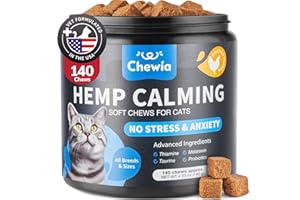 CHEWIA Cat Calming Treats - Hemp Calming Care for Cats - Cat Melatonin Soft Chews with Hemp Seed Oil and Probiotics - Cat Anxiety Relief - Storms, Travel, Grooming, Separation - Calming Chews for Cats