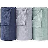 Bearmoss Muslin Swaddle Blankets, 40 x 38 inches Baby Swaddle for Boys and Girls, Soft Baby Blanket, 3 Pack Breathable Nursery Receiving Blankets (Blue Green)