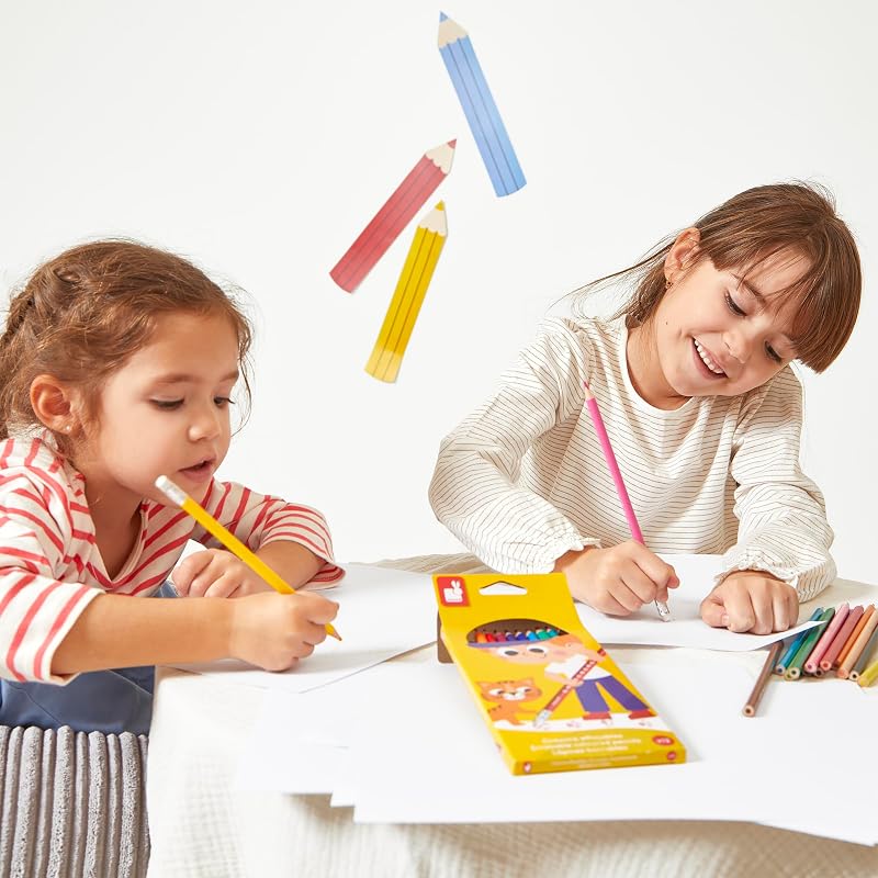 - 12 lápis de cor apagáveis - Lápis de cor de resina com ponta de borracha - Forma ergonómica - Mina fina e resistente - Desenhos e coloração - Desde os 3 anos - J07414