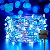 Minetom Solar String Lights for Outside, 33Ft 100 LED Outdoor Solar Fairy Lights, 8 Modes Balcony Lights for Tree Patio Christmas Party Decor (Blue and White)
