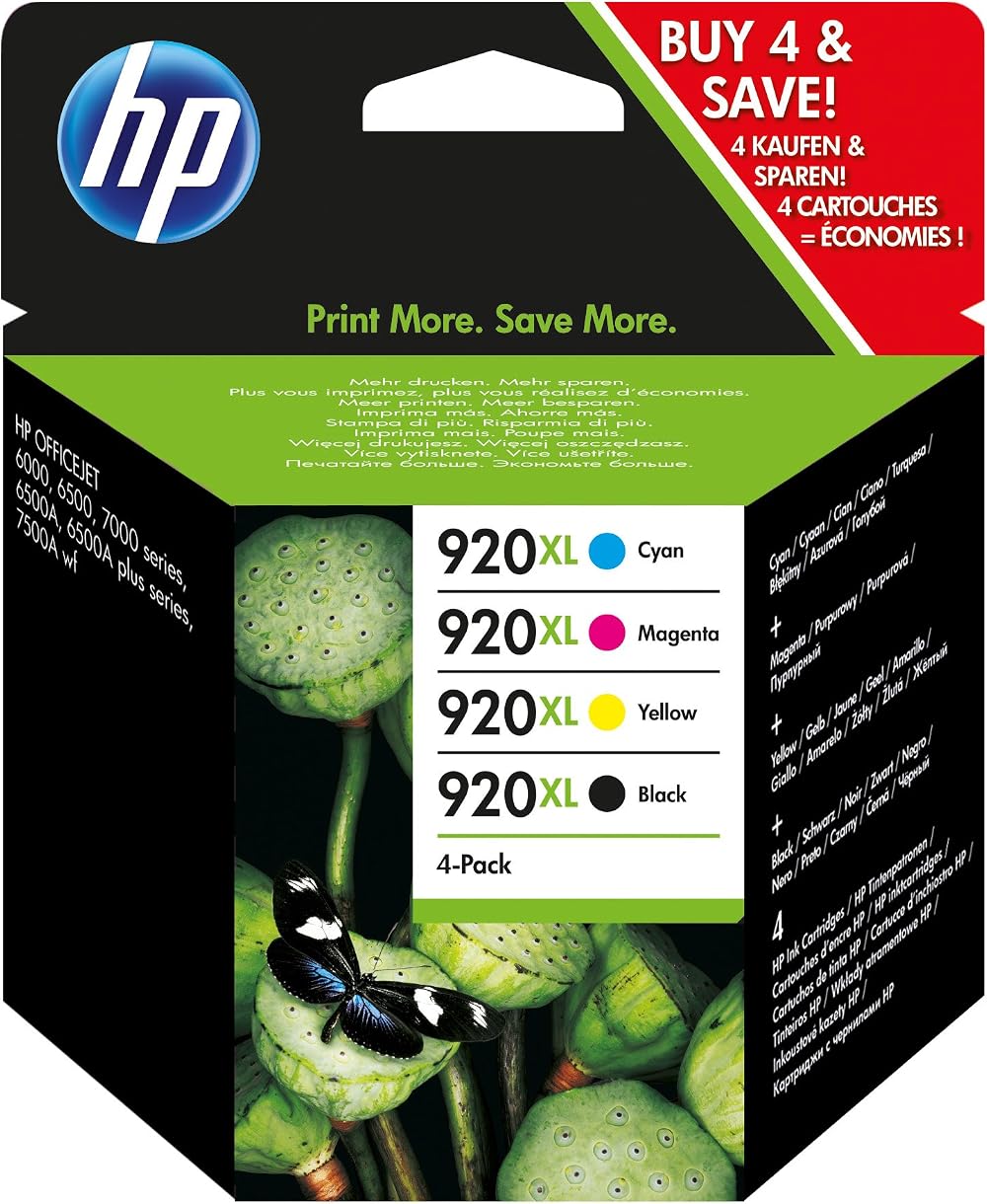 HP 920XL Combo Pack Black Cyan Magenta Yellow Ink Cartridges OfficeJet 1200pg BK