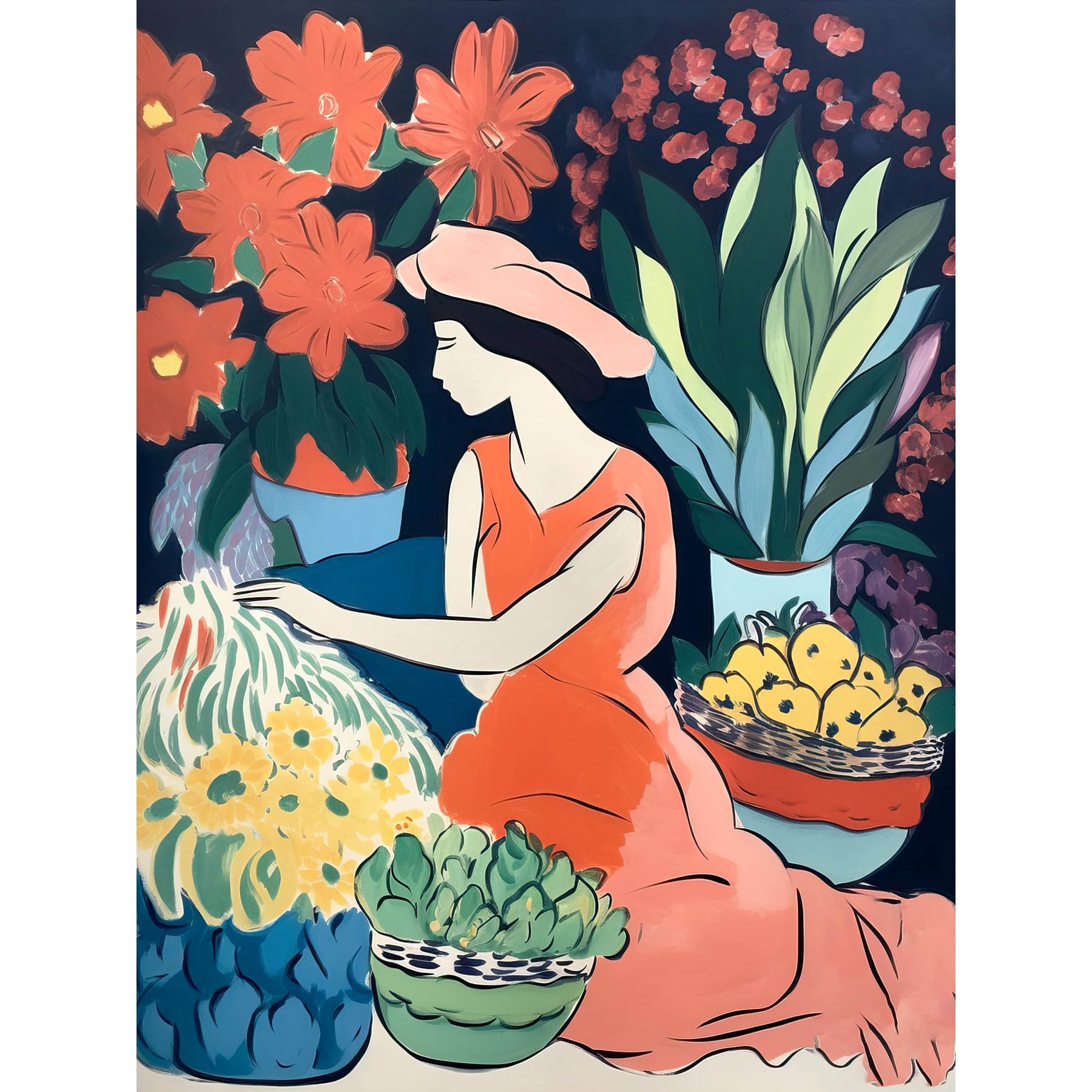 Artery8 Danish Pastel Aesthetic Matisse Flower Market Watercolour Painting Floral Bouquets Extra Large XL Wall Art Poster Print