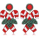 Christmas Earrings for Women Christmas Bead Dangle Earrings Bohemia Handmade Colorful Seed Beaded Drop Earrings Christmas Gifts for Women