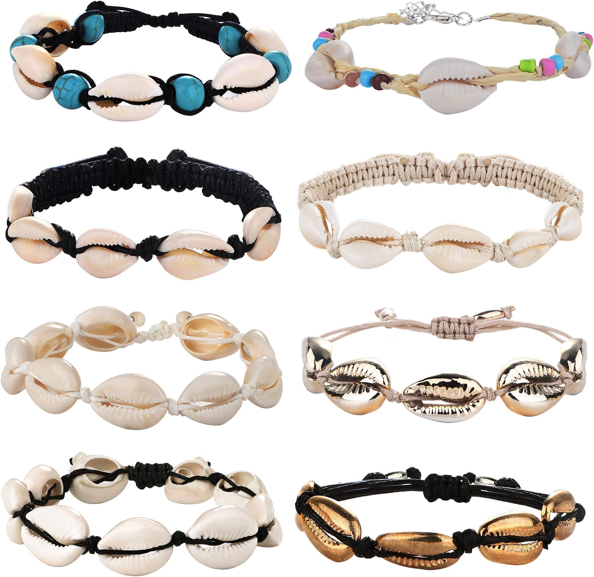 CASSIECA Shell Anklet Bracelet for Women Puka Cowrie Seashell Anklets Hawaiian Boho Bracelets for Men Summer Vacation Beach Parties