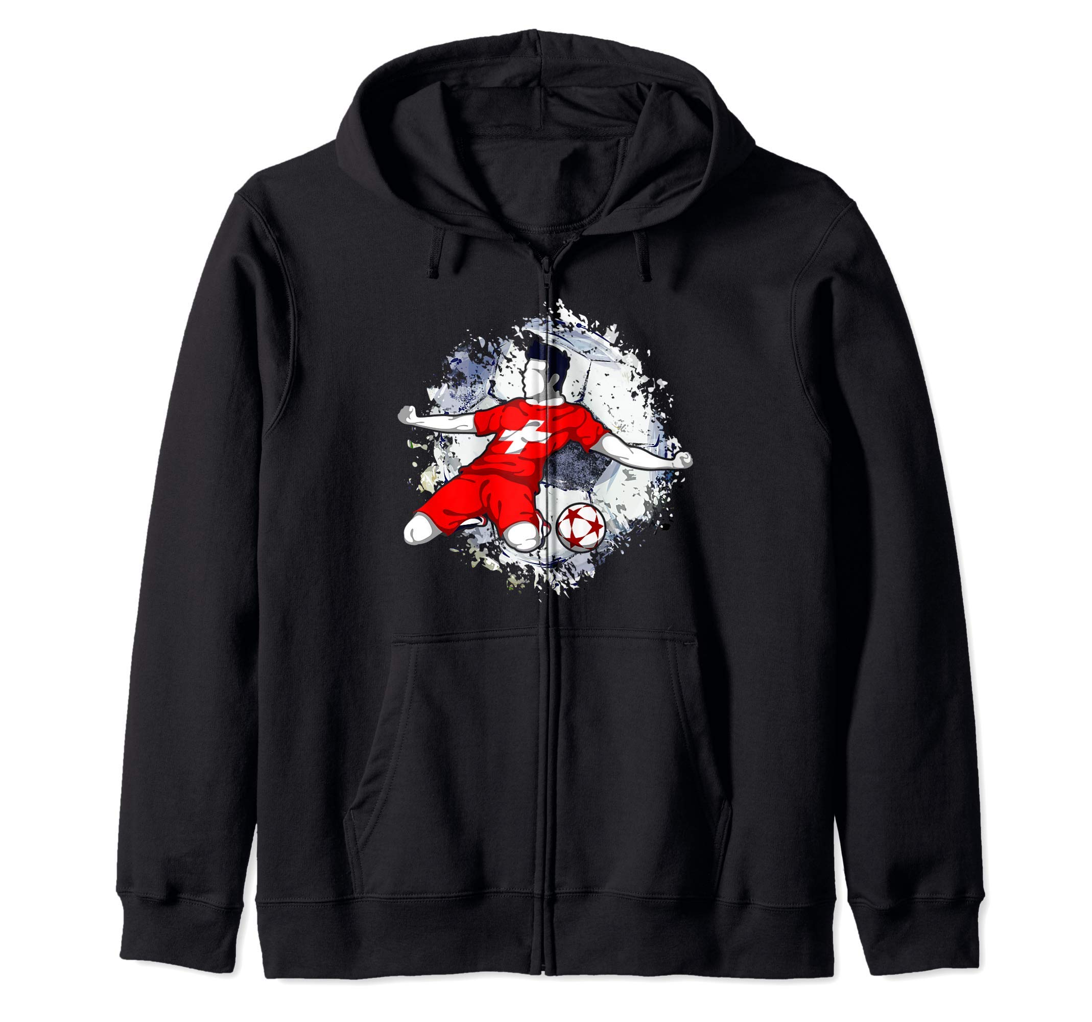 Switzerland Soccer Swiss National Flag Football Striker Art Zip Hoodie