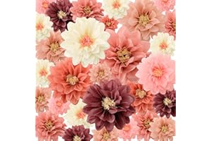 Geyee 18 Pcs Mexican Paper Flowers Colorful Fiesta Tissue Paper Flowers Pom Poms Mexican Carnival for Floral Party Backdrop Wedding Birthday Party Craft, 6" 8" 10"(Vintage Color)