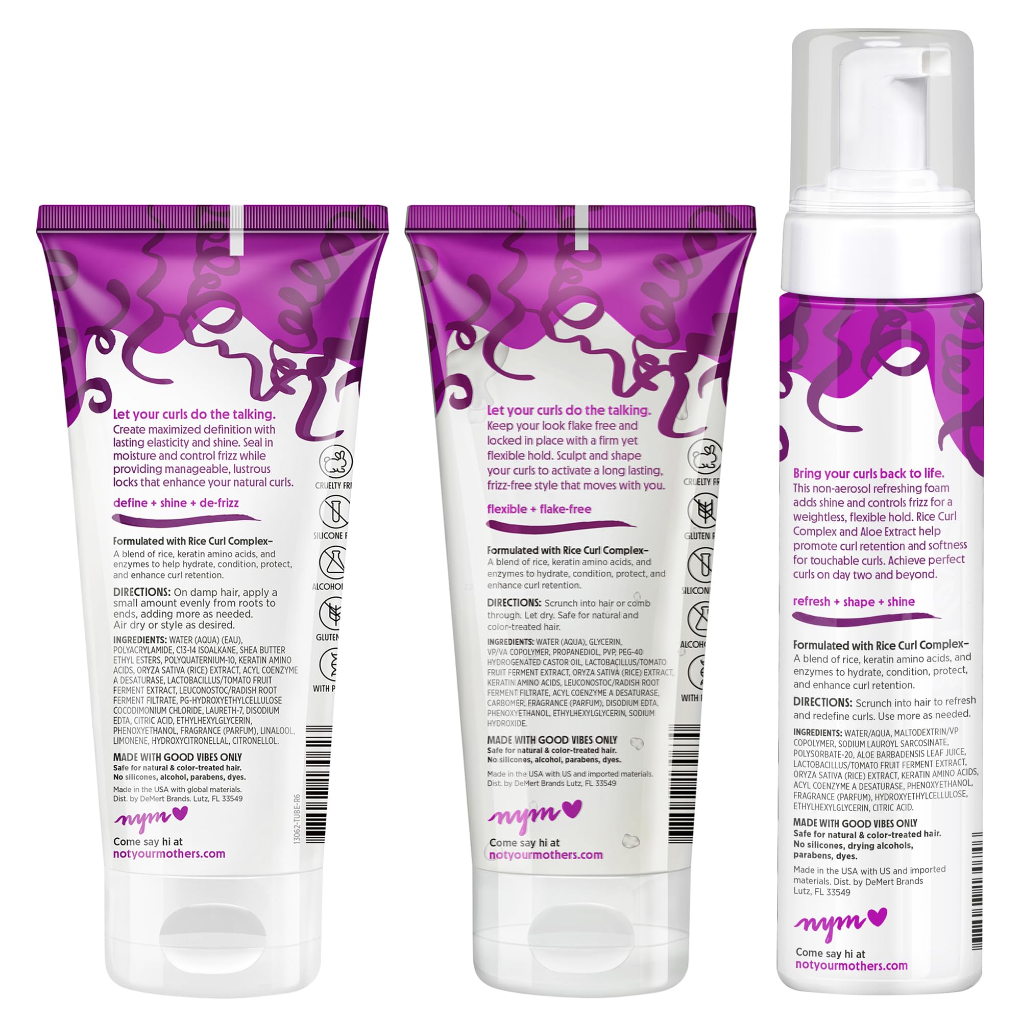 Not Your Mother's Curl Talk Frizz Control Sculpting Gel, Defining Cream, and Refreshing Curl Foam (3-Pack) - 6 and 8 fl oz - Formulated with Rice Curl Complex - For All Curly Hair Types