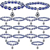 Hicarer Blue Evil Eye Bracelet for Men Women Hamsa Beaded Charm Stretch Bracelet Hand of Fatima Turkish Lucky Evil Eye Amulet for Protection and Blessing