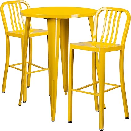 Flash Furniture 30 Round Yellow Metal Indoor Outdoor Bar Table