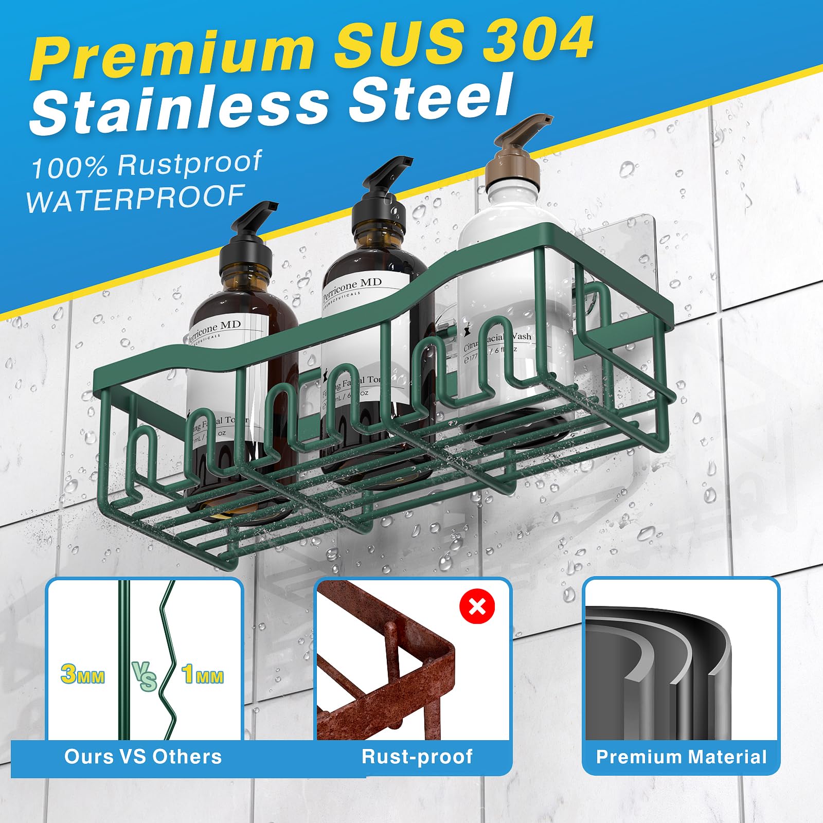 EUDELE 5-Pack Rustproof Stainless Steel Shower Caddy – No Drill Adhesive Bathroom Organizer with Large Capacity, Spacious Shower Shelves for Inside Shower, Kitchen & Home Decor Storage-XL Size
