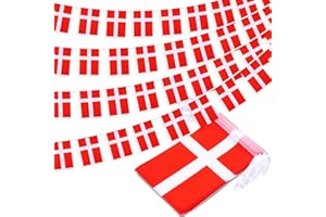 MVPRING Denmark String Flag Pennant Banner, Small Mini Danish Dane Flags Bunting Banner, National Country Decoration for School, Party, Sports Events, Patriotic Festival, 33 Feet 30 Flags