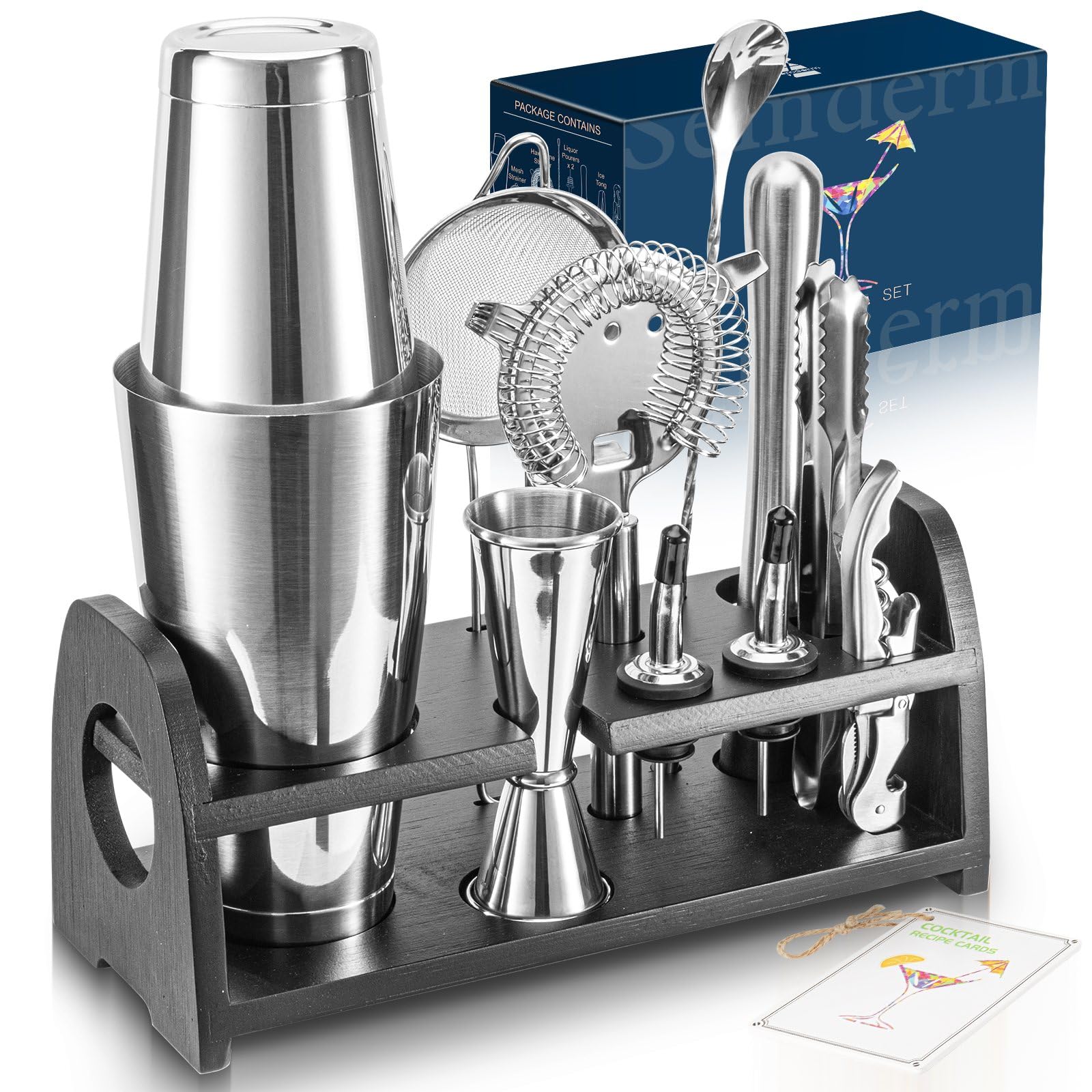 Photo 1 of Semderm Pro Cocktail Shaker Set Mixology Bartender Kit- Extra Thick Stainless Steel Boston Shaker Set | Cocktail Kit Bar Kit Bartending Kit Bar Set Barware Bartender Set for Home Bar Party