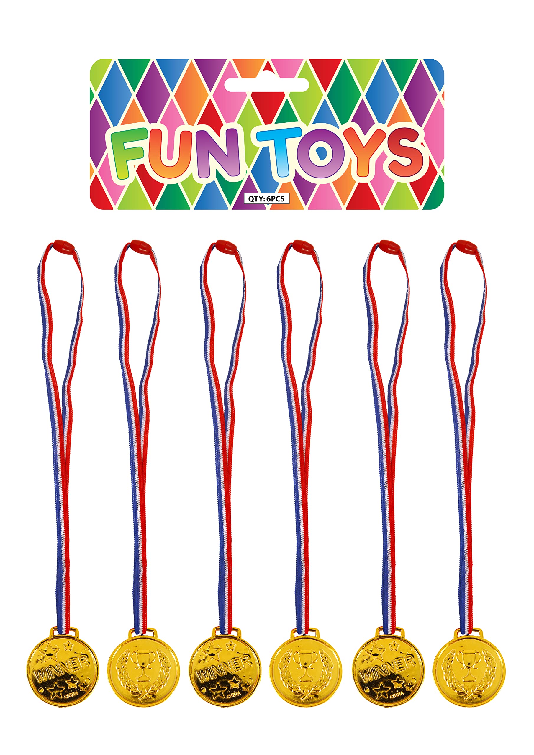 Henbrandt 6 x Gold Winner Medals with Striped Cord for School Sports Day Party Prizes Kids Loot Bag Fillers Classroom Rewards Lucky Dip Prizes Party Favours for Boys and Girls