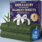 DECOLURE 100% Viscose Derived from Bamboo Sheets California King Size - Luxury 4 Pc Naturally Cooling Sheets, Ultra Soft Bed Set - Deep 17" Pockets, Double Stitching, Oeko Tex Standard (Olive)
