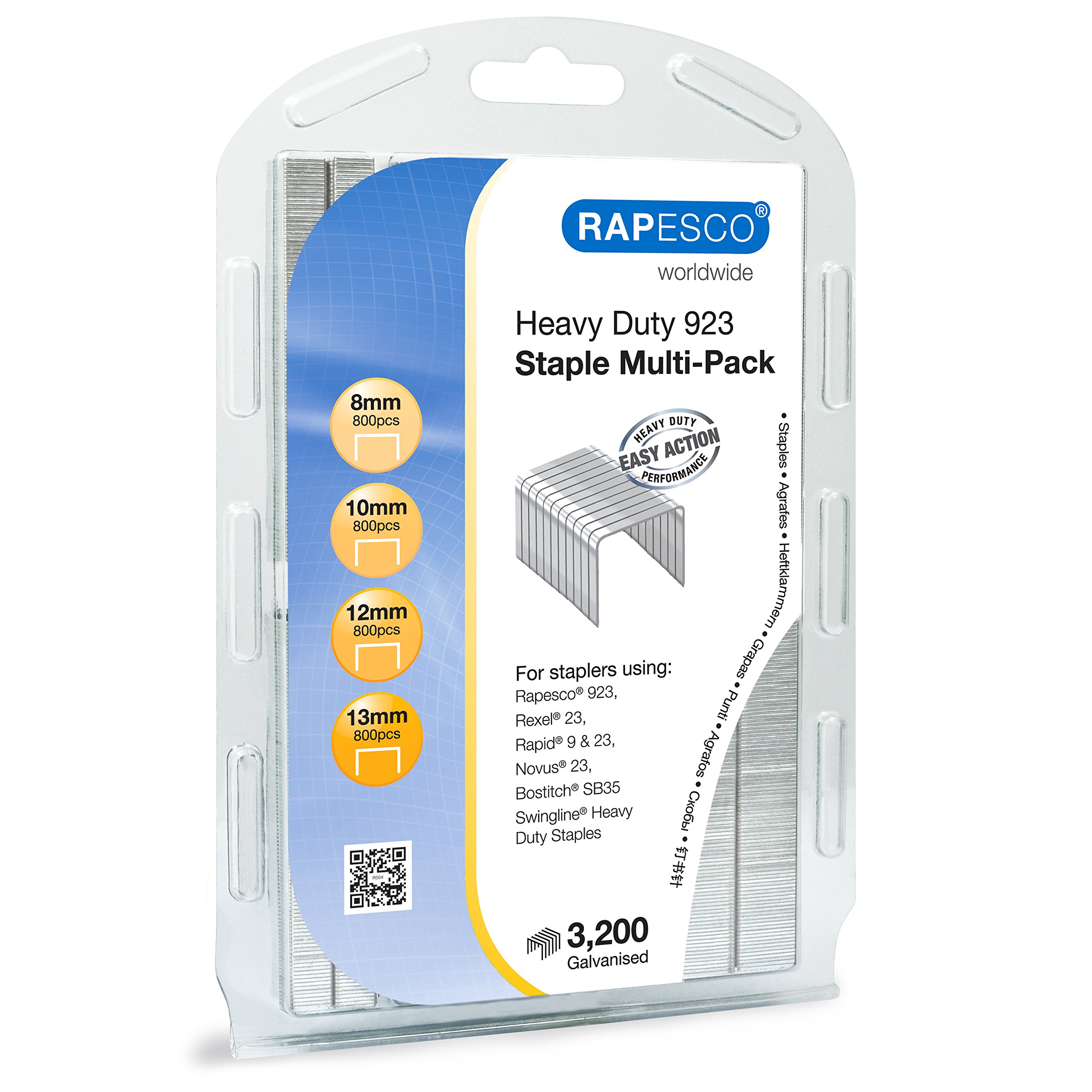 Rapesco 1246 Assorted Type 923 Galvanised Heavy Duty Staples, 8, 10, 12 and 13 mm, Pack of 3200 — image 1