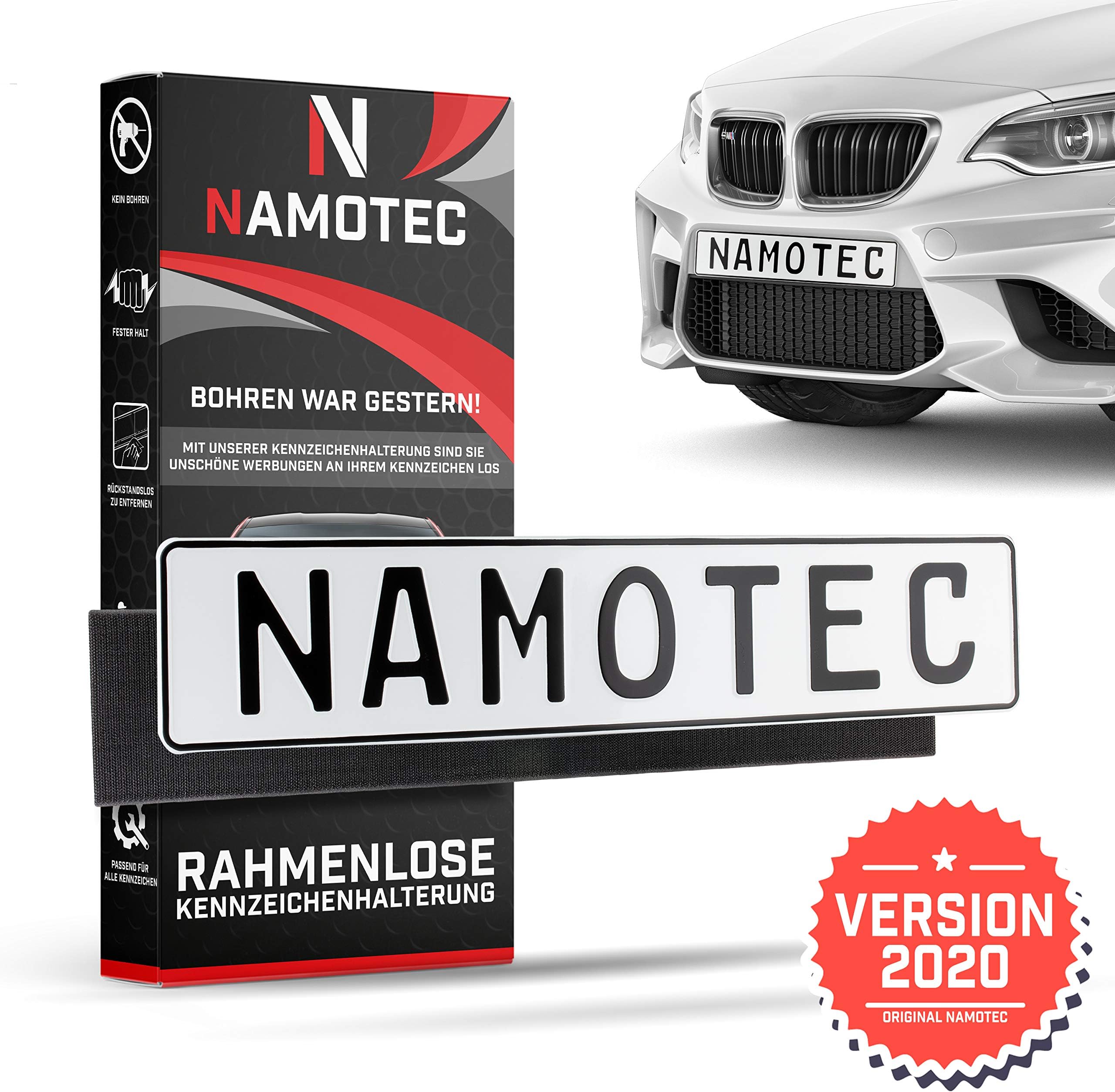 Namotec licence plate holder car borderless without screws Velcro number plate holder car set licence plate holder for car licence plate holder