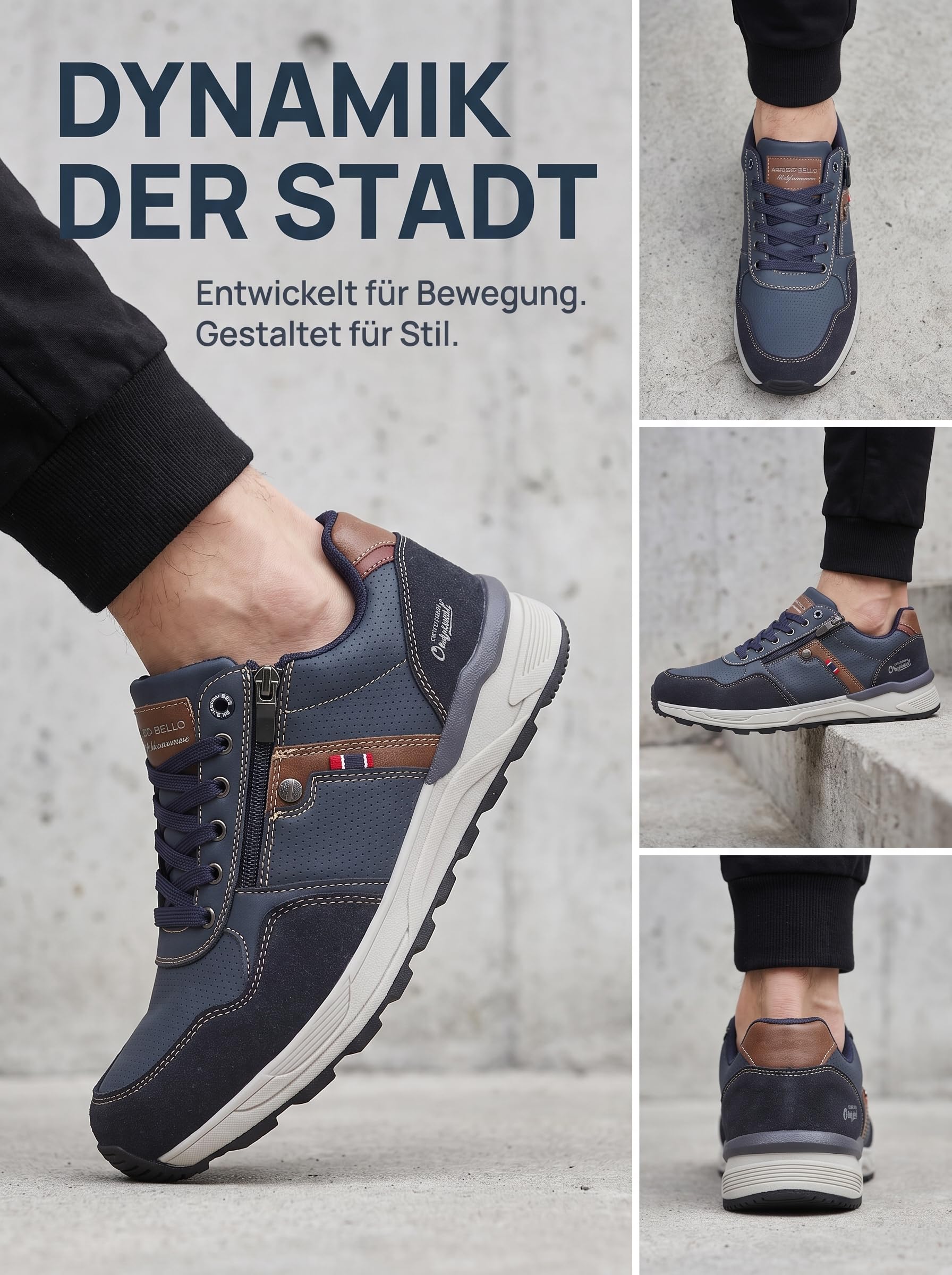 ARRIGO BELLO Sneaker Schuhe Herren Reißverschluss Freizeitschuhe rutschfest Halbschuhe Outdoor Leichte Turnschuhe für Männer 41-46(Blau,43) 6