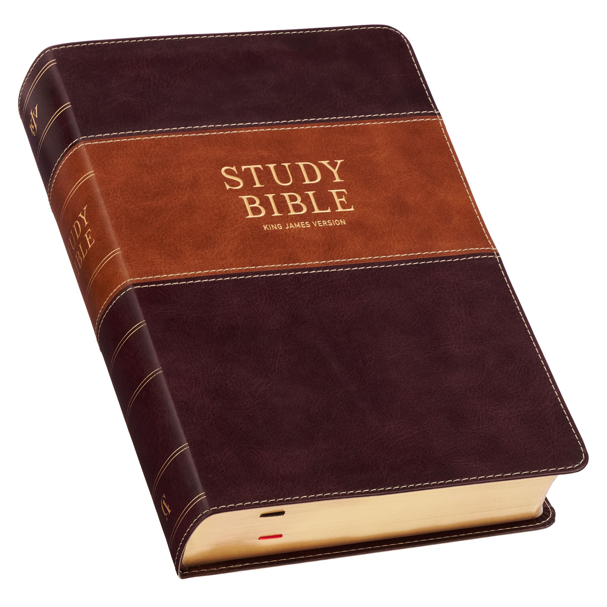 KJV Study Bible, Standard King James Version Holy Bible, Thumb Tabs, Ribbons, Vegan Leather, Brown Two-Tone Image